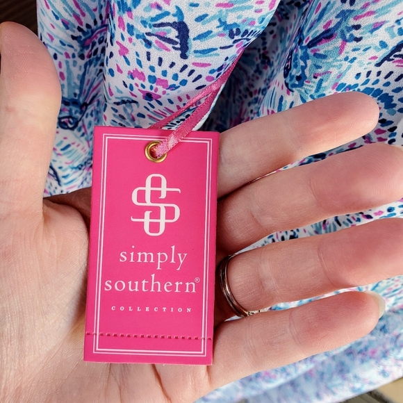 NWT Simply Southern Blue and Pink Multicolor Semisheer Buttontop Coverup Dress - Picture 4 of 16